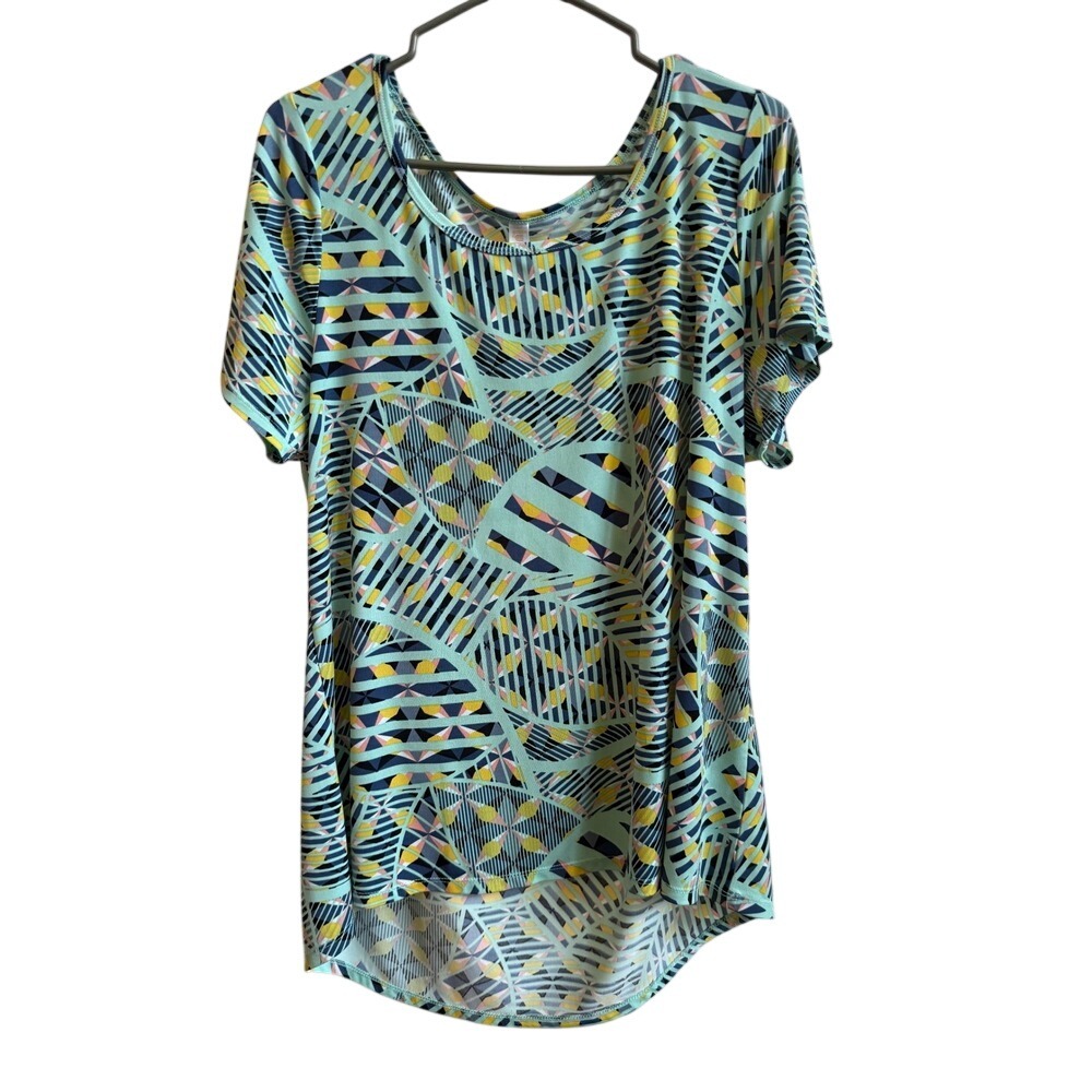 LuLaRoe Classic T XL Mint Green Geometric Abstract High Low Short Sleeve Top